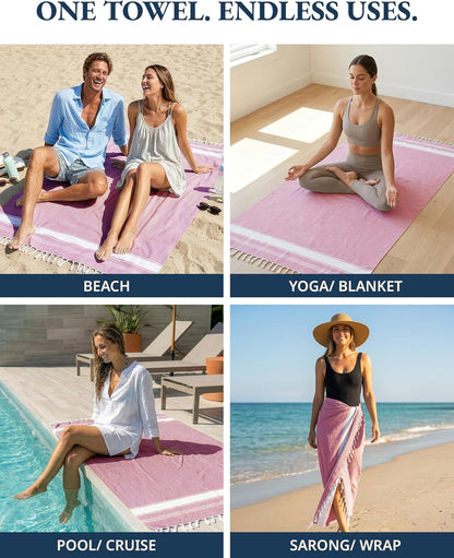 Turkish Beach Towel 4 Pcs, Beach Towels, for Adults - Candy Pink