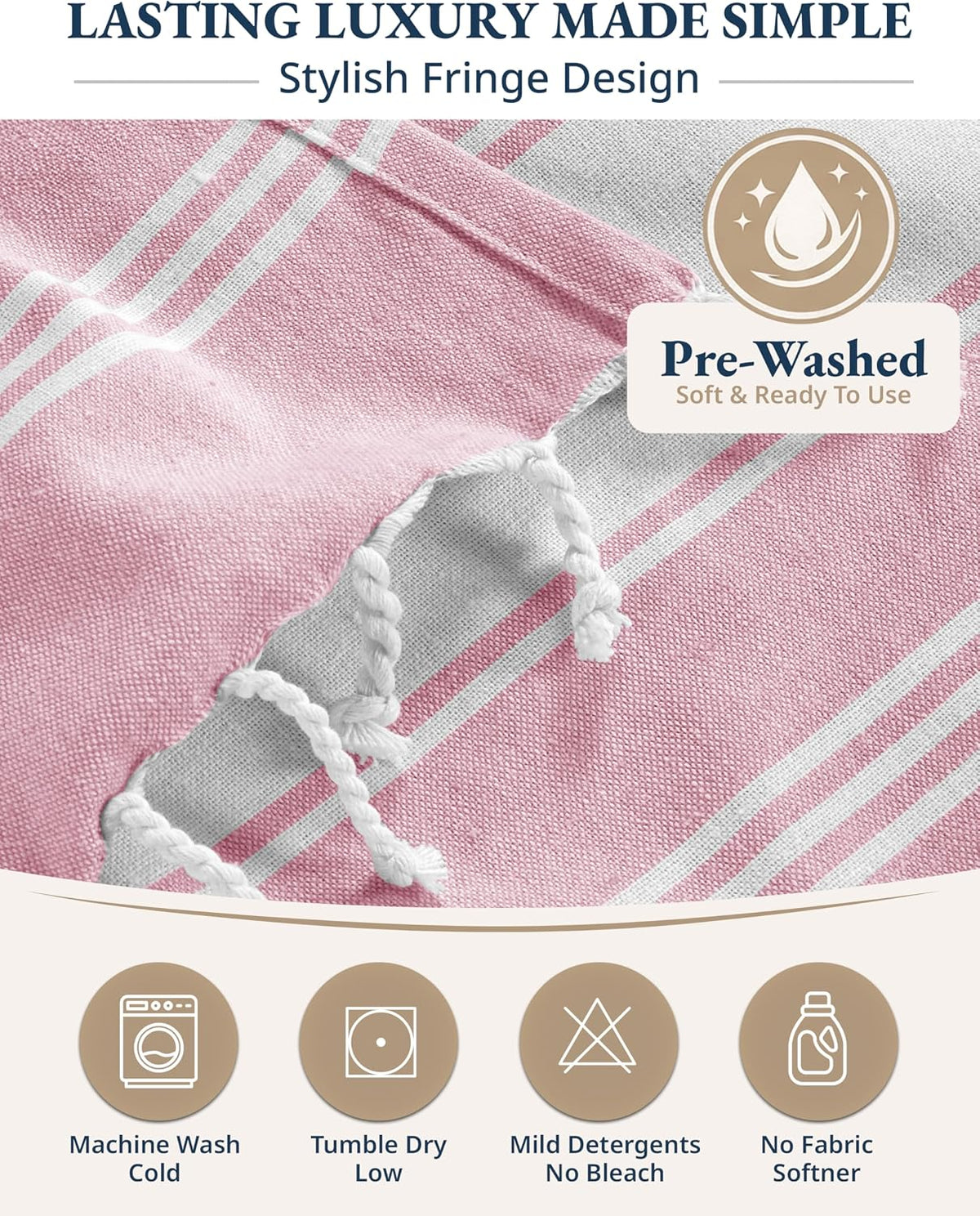 Turkish Beach Towel 4 Pcs, Beach Towels, for Adults - Candy Pink
