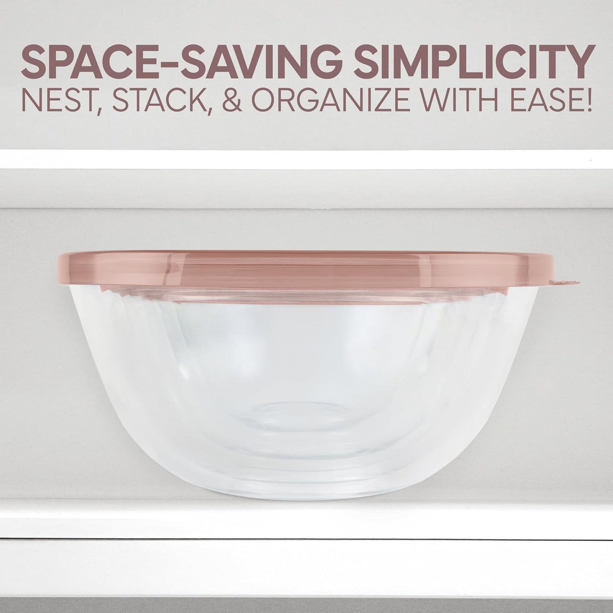 12 Pc Glass Mixing Bowl Set with Lids – Borosilicate Glass Nesting Bowls for Cooking, Baking and Meal Prep, Pink