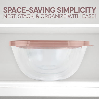 12 Pc Glass Mixing Bowl Set with Lids – Borosilicate Glass Nesting Bowls for Cooking, Baking and Meal Prep, Pink