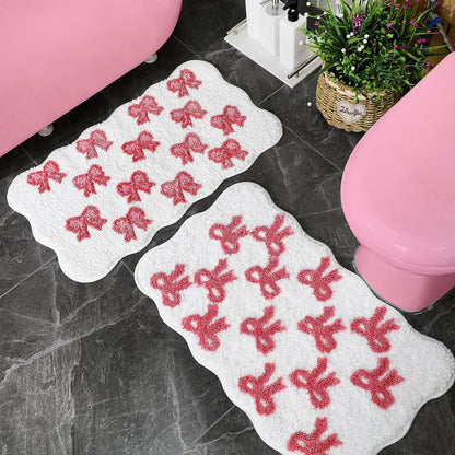 2 Pcs Bow Heart Bathroom Rugs, Plush Bath Mats