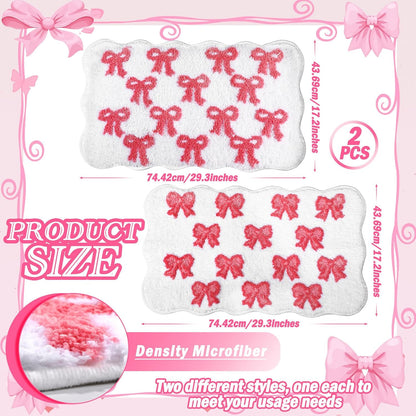 2 Pcs Bow Heart Bathroom Rugs, Plush Bath Mats