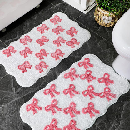 2 Pcs Bow Heart Bathroom Rugs, Plush Bath Mats