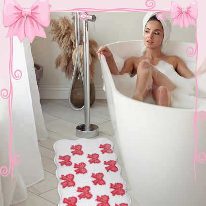 2 Pcs Bow Heart Bathroom Rugs, Plush Bath Mats