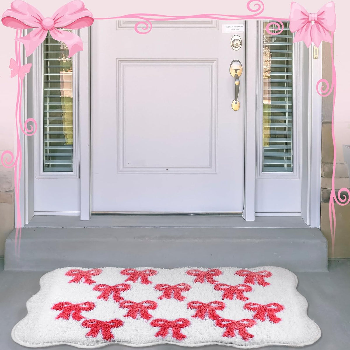 2 Pcs Bow Heart Bathroom Rugs, Plush Bath Mats