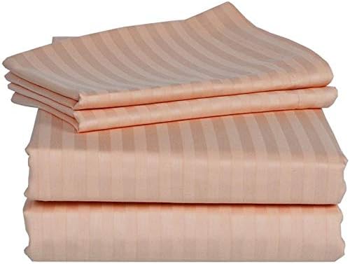 4 Piece for Murphy Bed/Wall Bed Sheet Set, Queen Size Peach Stripe Murphy Bed - 100% Egyptian Cotton 1000 Thread Count with 6 Inches Deep Pocket