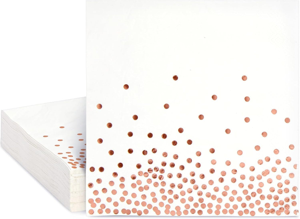 Disposable Rose Gold Napkins - Tear-Resistant Cocktail Napkins - Large Party Pack - Wedding Shower Decor - 50-Pack, 6.5 in, 3-Ply Paper