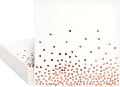 Disposable Rose Gold Napkins - Tear-Resistant Cocktail Napkins - Large Party Pack - Wedding Shower Decor - 50-Pack, 6.5 in, 3-Ply Paper