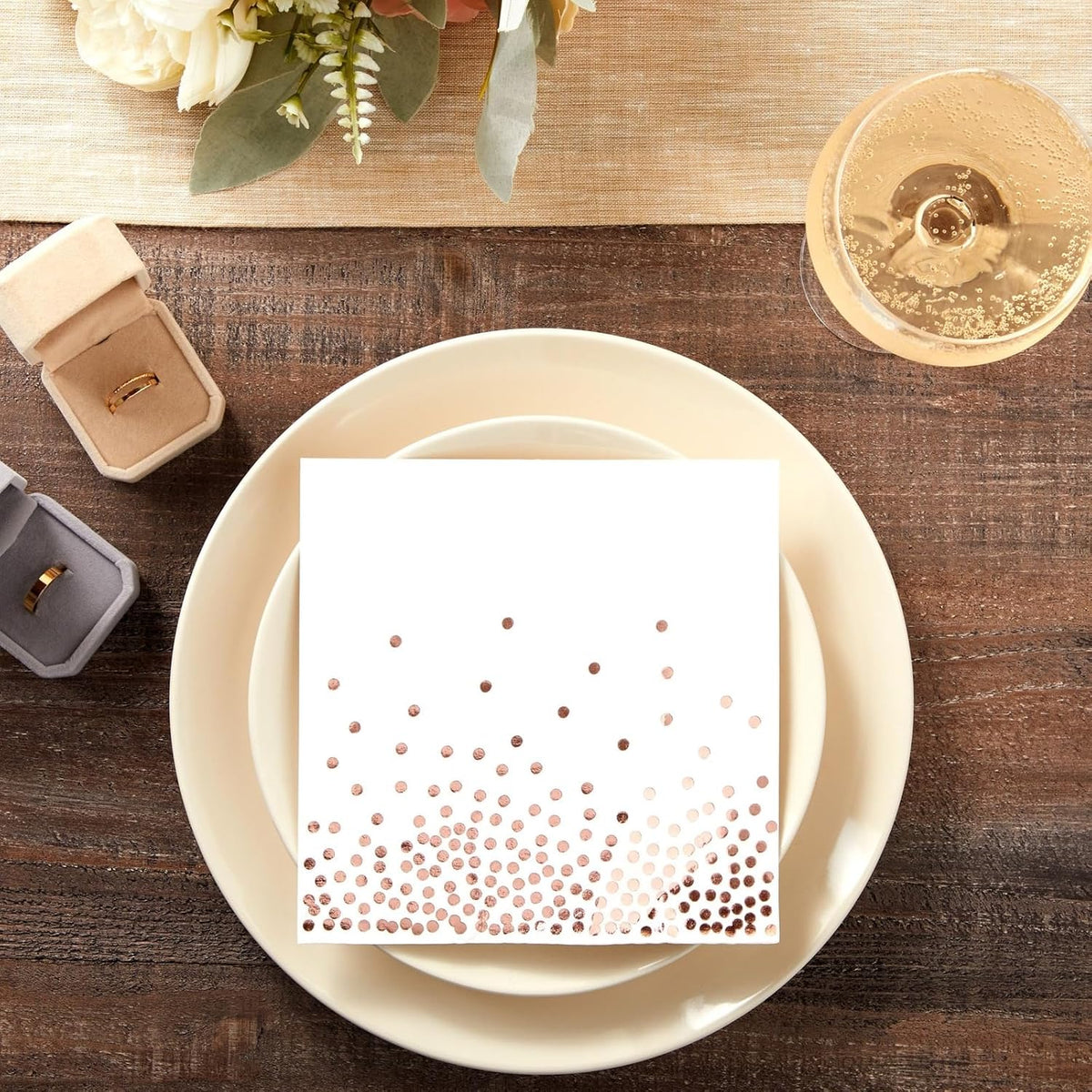 Disposable Rose Gold Napkins - Tear-Resistant Cocktail Napkins - Large Party Pack - Wedding Shower Decor - 50-Pack, 6.5 in, 3-Ply Paper
