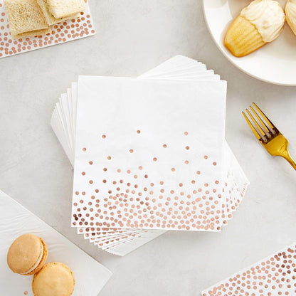 Disposable Rose Gold Napkins - Tear-Resistant Cocktail Napkins - Large Party Pack - Wedding Shower Decor - 50-Pack, 6.5 in, 3-Ply Paper