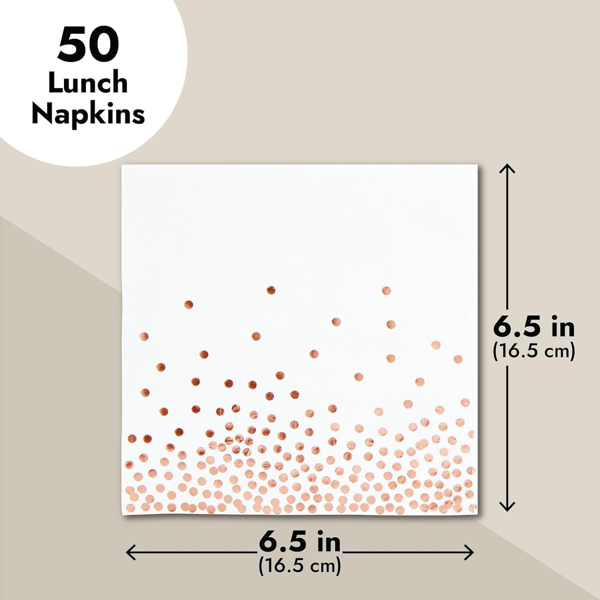 Disposable Rose Gold Napkins - Tear-Resistant Cocktail Napkins - Large Party Pack - Wedding Shower Decor - 50-Pack, 6.5 in, 3-Ply Paper