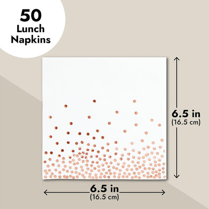 Disposable Rose Gold Napkins - Tear-Resistant Cocktail Napkins - Large Party Pack - Wedding Shower Decor - 50-Pack, 6.5 in, 3-Ply Paper