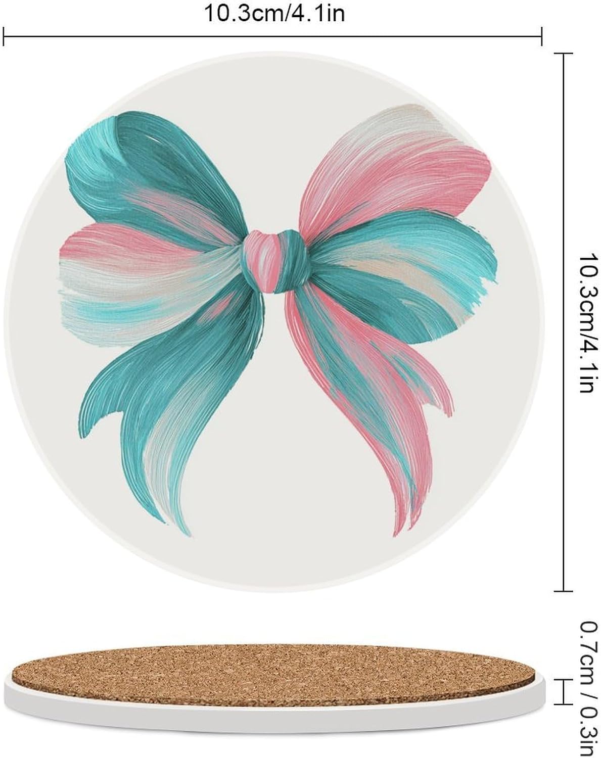 Light Pink Teal White Bow Coasters Set of 4 Absorbent Coasters