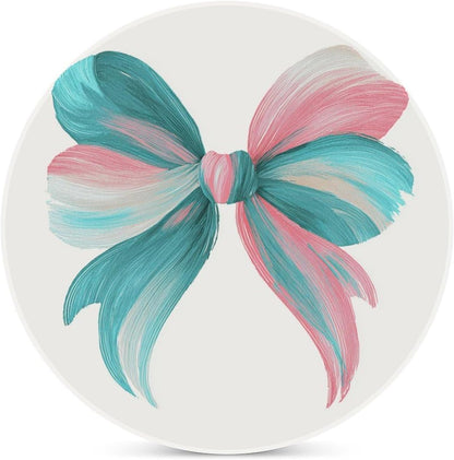 Light Pink Teal White Bow Coasters Set of 4 Absorbent Coasters