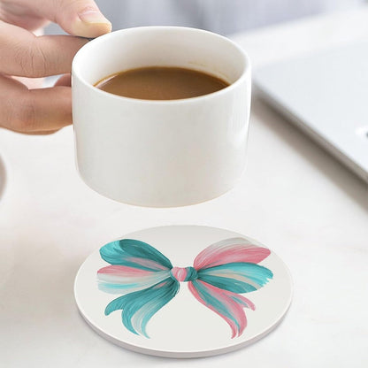 Light Pink Teal White Bow Coasters Set of 4 Absorbent Coasters