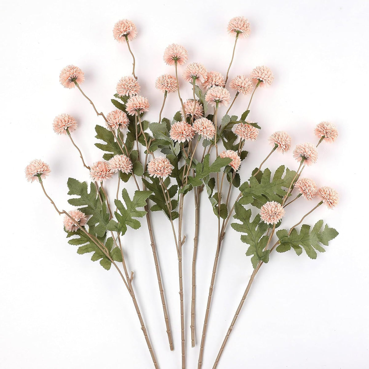 6Pcs Pink Fake Silk Pompon Mum Artificial Flowers Bulk Small Faux Chrysanthemums with Stems Realistic Floral Decorations for Wedding DIY Bouquet Centerpieces Shower Vase Home Decor (Light Pink)