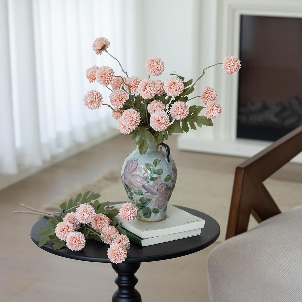 6Pcs Pink Fake Silk Pompon Mum Artificial Flowers Bulk Small Faux Chrysanthemums with Stems Realistic Floral Decorations for Wedding DIY Bouquet Centerpieces Shower Vase Home Decor (Light Pink)