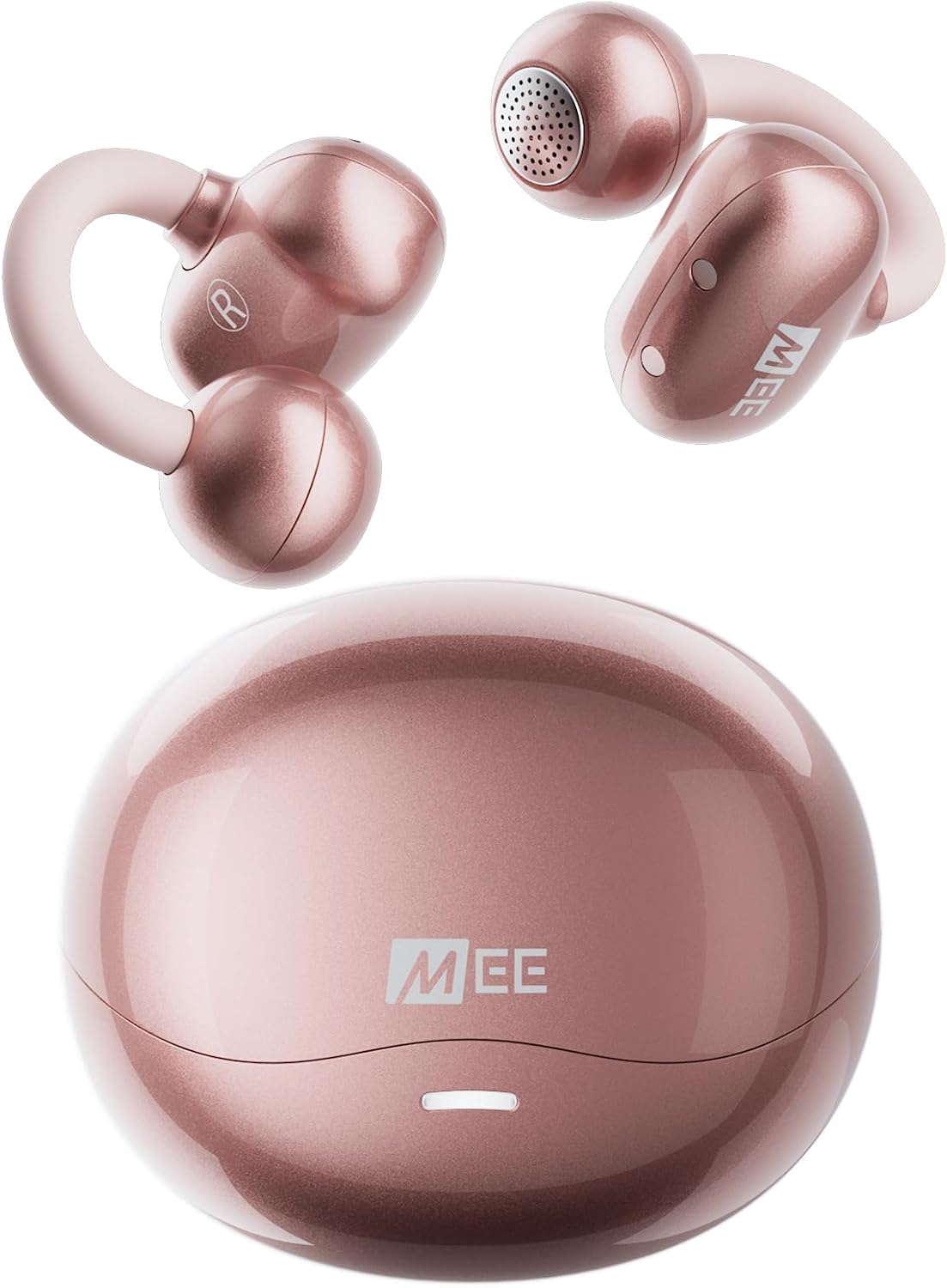 Pebbles Air Open Ear True Wireless Earbuds - Bluetooth 5.3 Lightweight Earclip Headphones with Headset Microphone & Call Noise Reduction for Gym/Workouts/Sports and Gaming (Rose Gold/Pink)