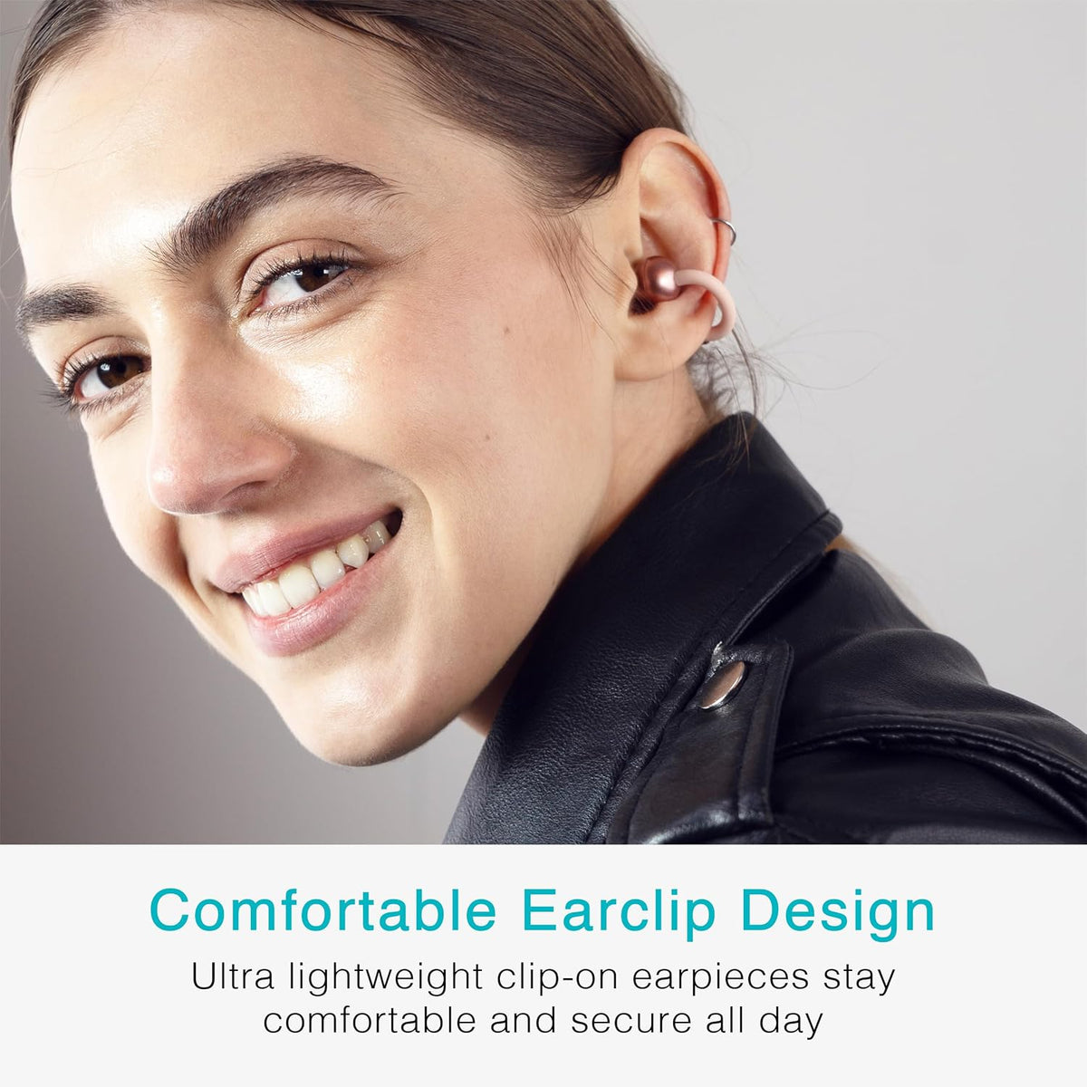 Pebbles Air Open Ear True Wireless Earbuds - Bluetooth 5.3 Lightweight Earclip Headphones with Headset Microphone & Call Noise Reduction for Gym/Workouts/Sports and Gaming (Rose Gold/Pink)