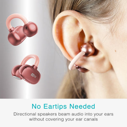 Pebbles Air Open Ear True Wireless Earbuds - Bluetooth 5.3 Lightweight Earclip Headphones with Headset Microphone & Call Noise Reduction for Gym/Workouts/Sports and Gaming (Rose Gold/Pink)