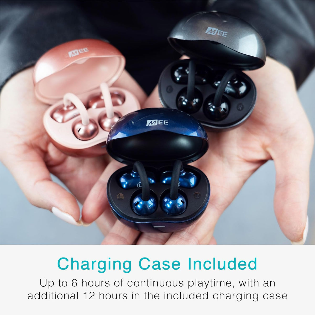 Pebbles Air Open Ear True Wireless Earbuds - Bluetooth 5.3 Lightweight Earclip Headphones with Headset Microphone & Call Noise Reduction for Gym/Workouts/Sports and Gaming (Rose Gold/Pink)