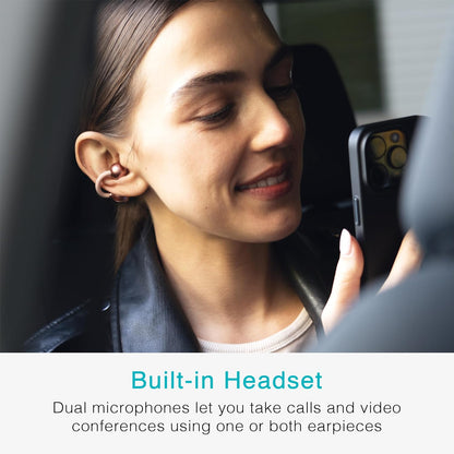 Pebbles Air Open Ear True Wireless Earbuds - Bluetooth 5.3 Lightweight Earclip Headphones with Headset Microphone & Call Noise Reduction for Gym/Workouts/Sports and Gaming (Rose Gold/Pink)