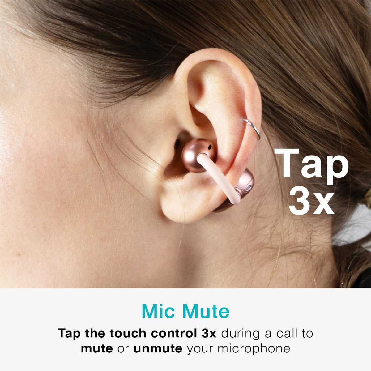 Pebbles Air Open Ear True Wireless Earbuds - Bluetooth 5.3 Lightweight Earclip Headphones with Headset Microphone & Call Noise Reduction for Gym/Workouts/Sports and Gaming (Rose Gold/Pink)