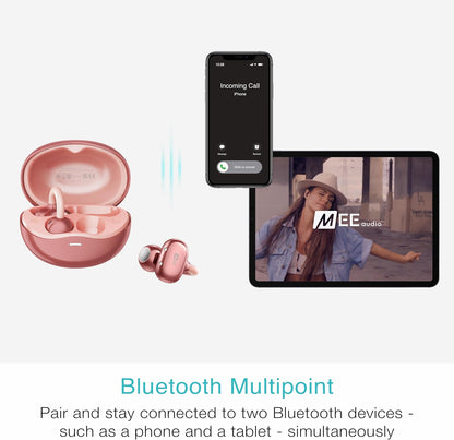 Pebbles Air Open Ear True Wireless Earbuds - Bluetooth 5.3 Lightweight Earclip Headphones with Headset Microphone & Call Noise Reduction for Gym/Workouts/Sports and Gaming (Rose Gold/Pink)
