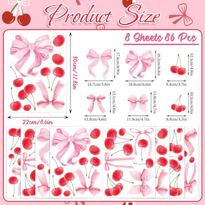 Bow Cherry Wall Decals, 8 Sheets 86 Pcs