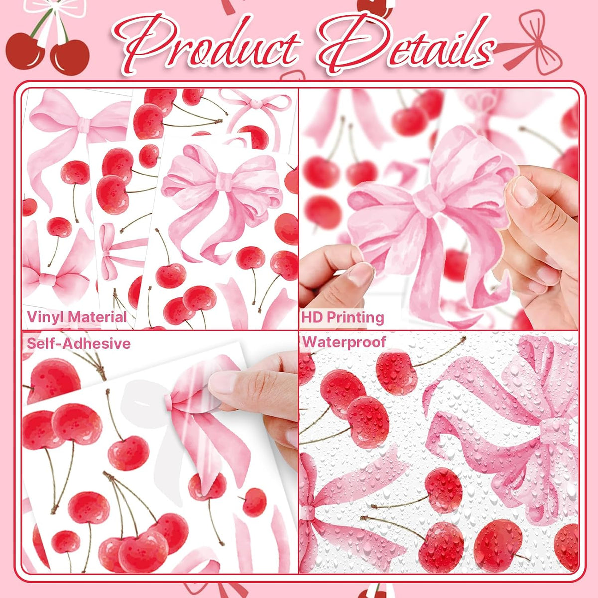 Bow Cherry Wall Decals, 8 Sheets 86 Pcs