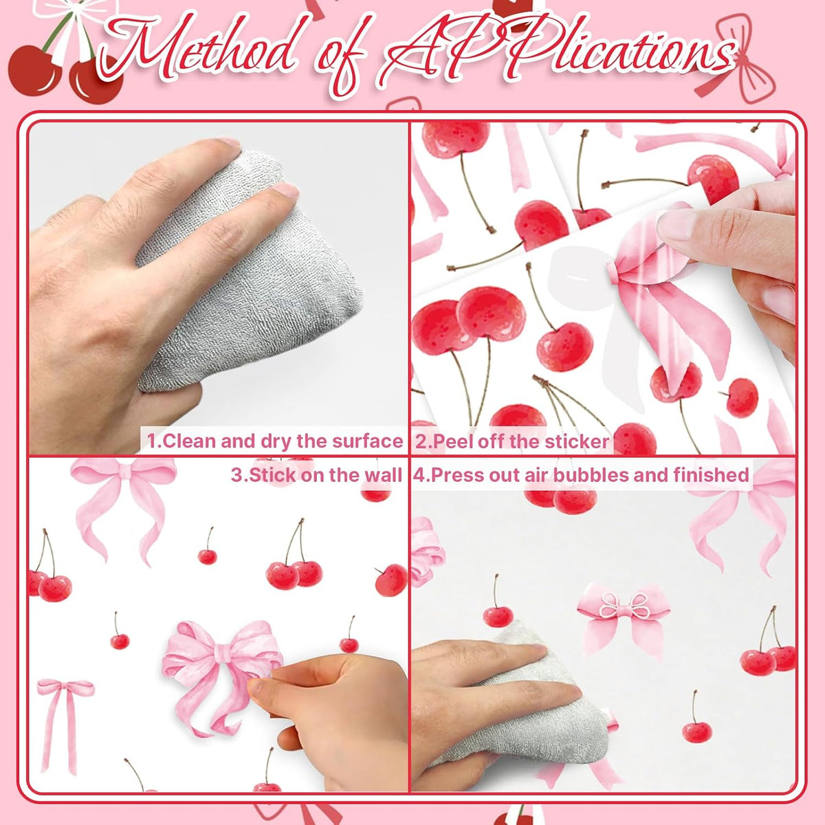 Bow Cherry Wall Decals, 8 Sheets 86 Pcs