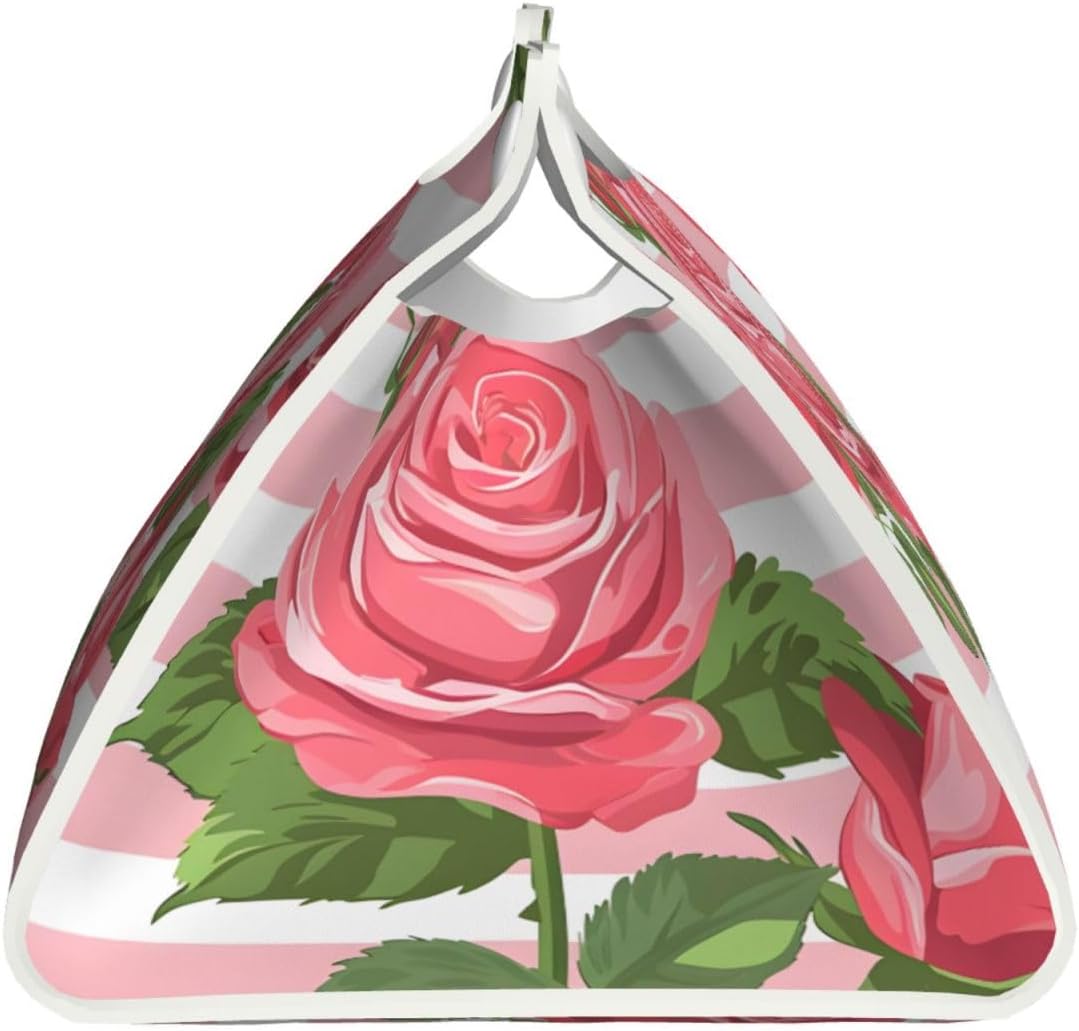 Pink Rose Stripe Pattern Tissue Box Cover Rectangle Leather Facial Tissue Case Paper Holder Organizer Decor Long Tissues Boxes Covers with Bottom Belt for Bathroom Bedroom Dresser Car Office