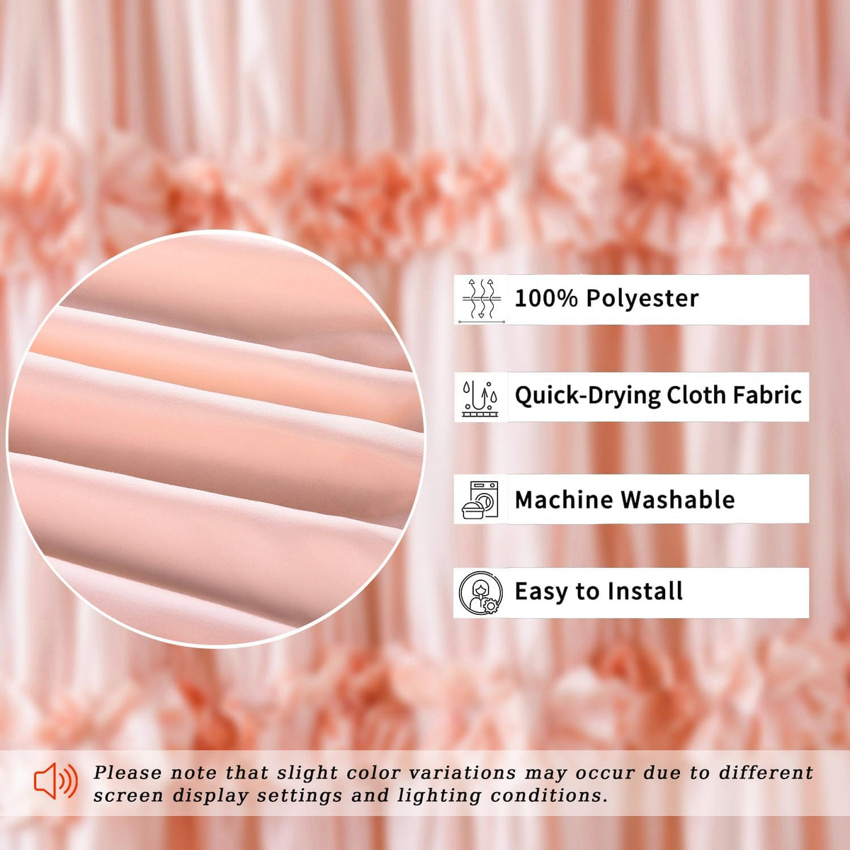 Peach Shower Curtain 2 Pack, 36" W x 72" H x 2 Panels