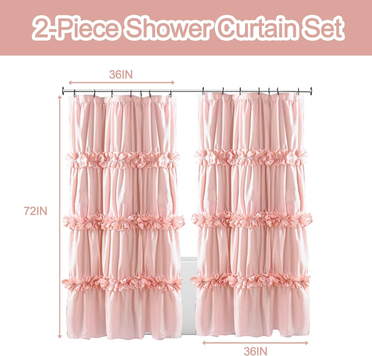 Peach Shower Curtain 2 Pack, 36" W x 72" H x 2 Panels