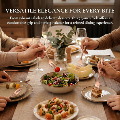 Rose Gold Salad Forks Set of 12, 430 Stainless Steel Satin Finish Dessert Forks Silverware, Small Cake Forks with Rose Pattern Design, Dishwasher Safe for Home Restaurant