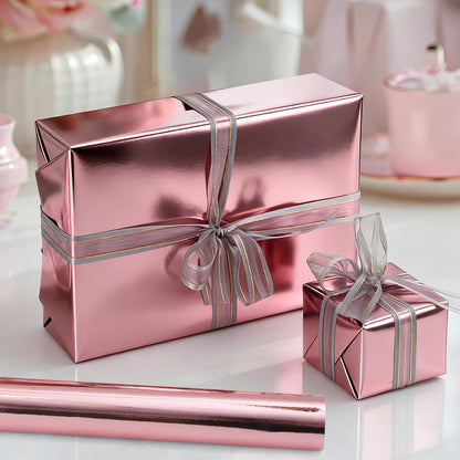 Pink Wrapping Paper, 17In x 33Ft Gift Wrapping Paper with Metallic Lustre