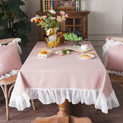 White Cotton Linen Tablecloth Embroidery Leaf Pattern Lace French Country Rectangle Table Cloth Washable Tablecloths Farmhouse Decor for Home Holiday Party Dining Table (Dusty Pink, 60"x120")