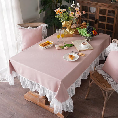 White Cotton Linen Tablecloth Embroidery Leaf Pattern Lace French Country Rectangle Table Cloth Washable Tablecloths Farmhouse Decor for Home Holiday Party Dining Table (Dusty Pink, 60"x120")