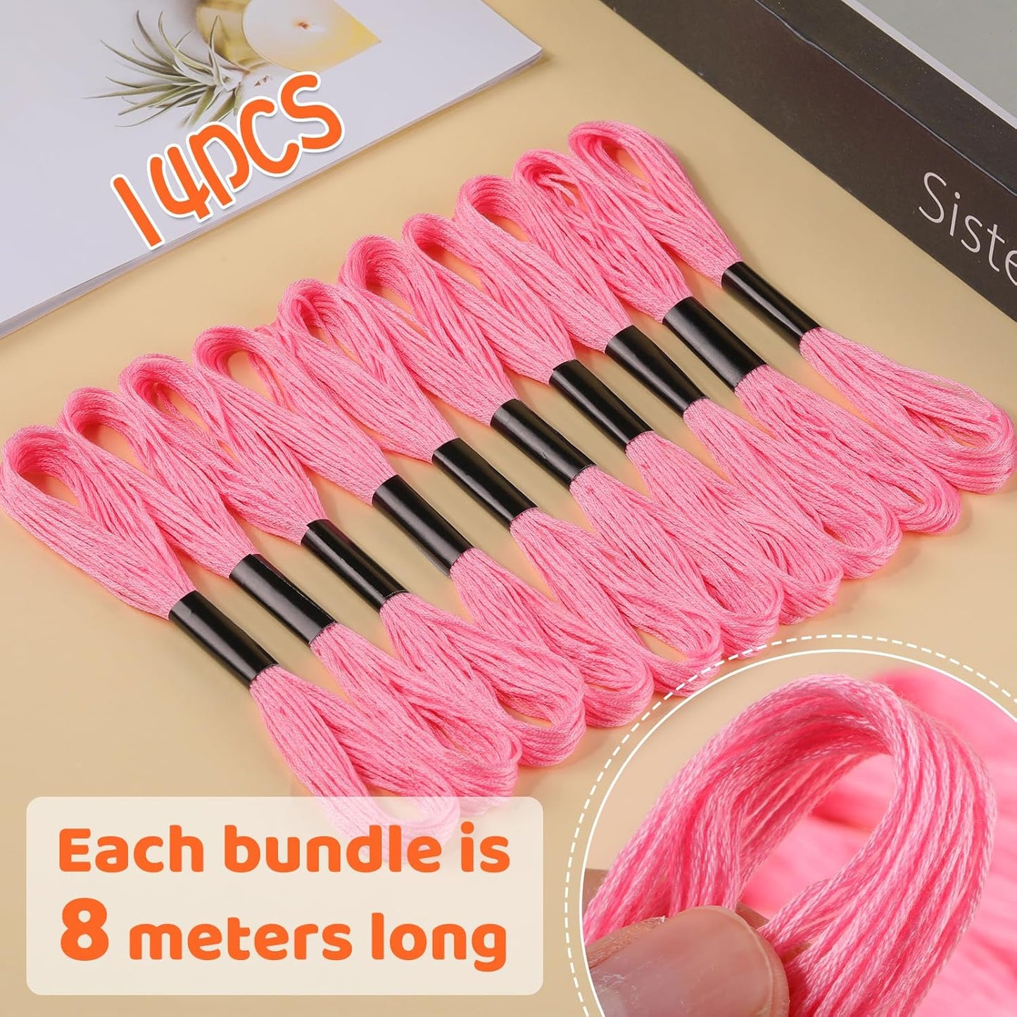 14 Skeins Pink Cotton Embroidery Floss - Cross Stitch Thread Set,Embroidery Thread for Friendship Bracelets