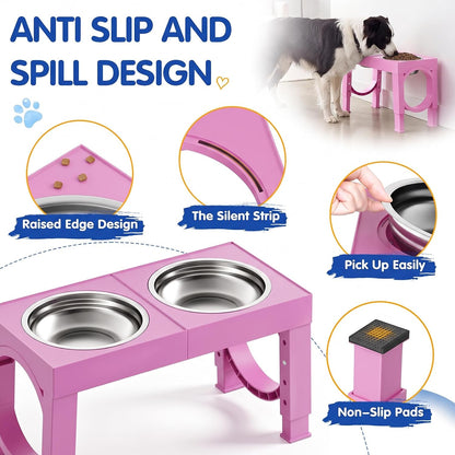 XIAZ Elevated Dog Bowls Large Breed Raised Dogs Bowl Stand Large/Medium Sized Dog Stainless Steel Food Water Bowl Stands 5 Heights Adjustable 9/11/12/14in Pet Feeder Dish Station