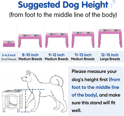 XIAZ Elevated Dog Bowls Large Breed Raised Dogs Bowl Stand Large/Medium Sized Dog Stainless Steel Food Water Bowl Stands 5 Heights Adjustable 9/11/12/14in Pet Feeder Dish Station