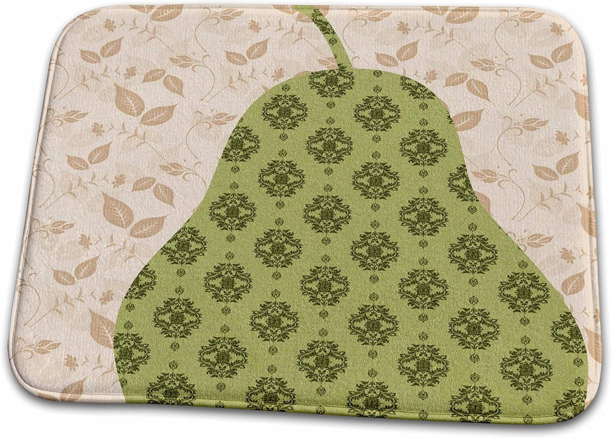 Dish Drying Mat - Peach Leaves with Green Pear - Fruits - Kitchen Art PS Creations