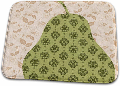 Dish Drying Mat - Peach Leaves with Green Pear - Fruits - Kitchen Art PS Creations