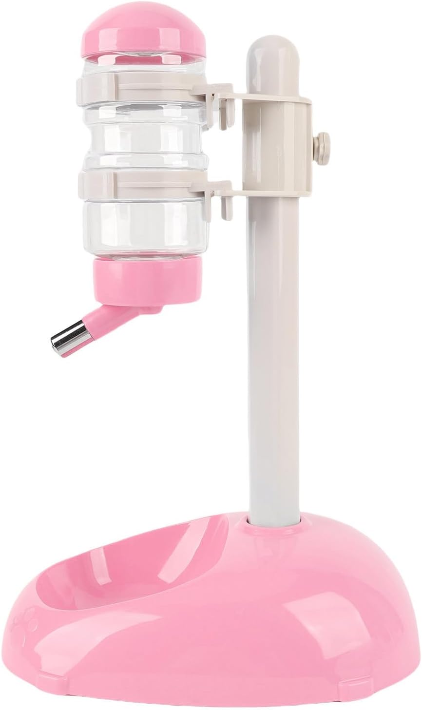 Height Adjustable Pet Water Dispenser, 500ml Automatic Standing Water Bowl for Puppies, Kittens Small Dogs Anti-Spill Feeder with Stable Base (Pink)