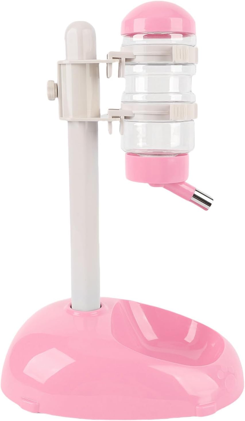 Height Adjustable Pet Water Dispenser, 500ml Automatic Standing Water Bowl for Puppies, Kittens Small Dogs Anti-Spill Feeder with Stable Base (Pink)