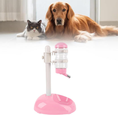 Height Adjustable Pet Water Dispenser, 500ml Automatic Standing Water Bowl for Puppies, Kittens Small Dogs Anti-Spill Feeder with Stable Base (Pink)