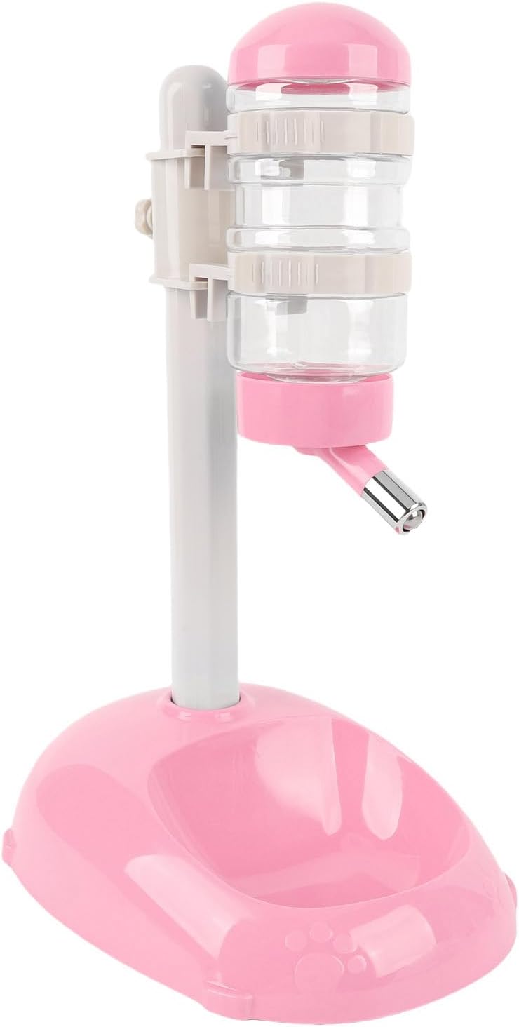 Height Adjustable Pet Water Dispenser, 500ml Automatic Standing Water Bowl for Puppies, Kittens Small Dogs Anti-Spill Feeder with Stable Base (Pink)