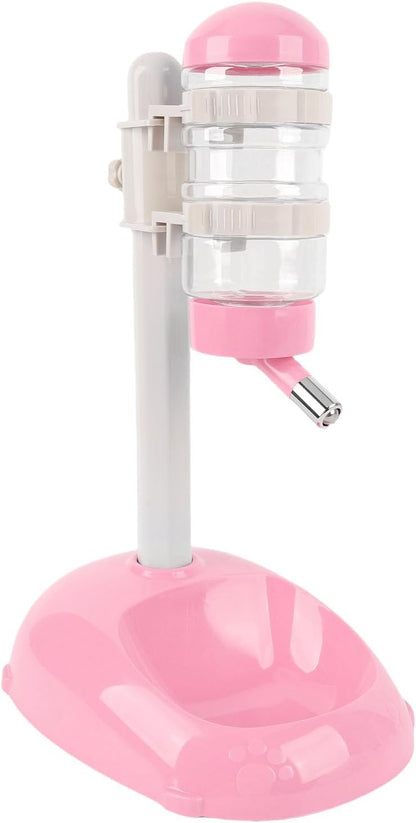 Height Adjustable Pet Water Dispenser, 500ml Automatic Standing Water Bowl for Puppies, Kittens Small Dogs Anti-Spill Feeder with Stable Base (Pink)
