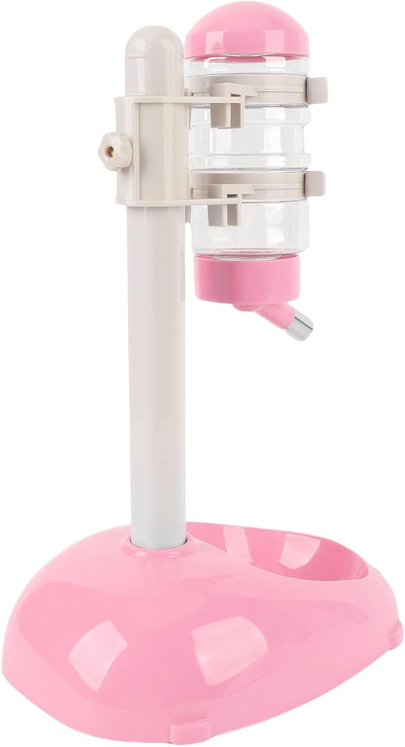 Height Adjustable Pet Water Dispenser, 500ml Automatic Standing Water Bowl for Puppies, Kittens Small Dogs Anti-Spill Feeder with Stable Base (Pink)