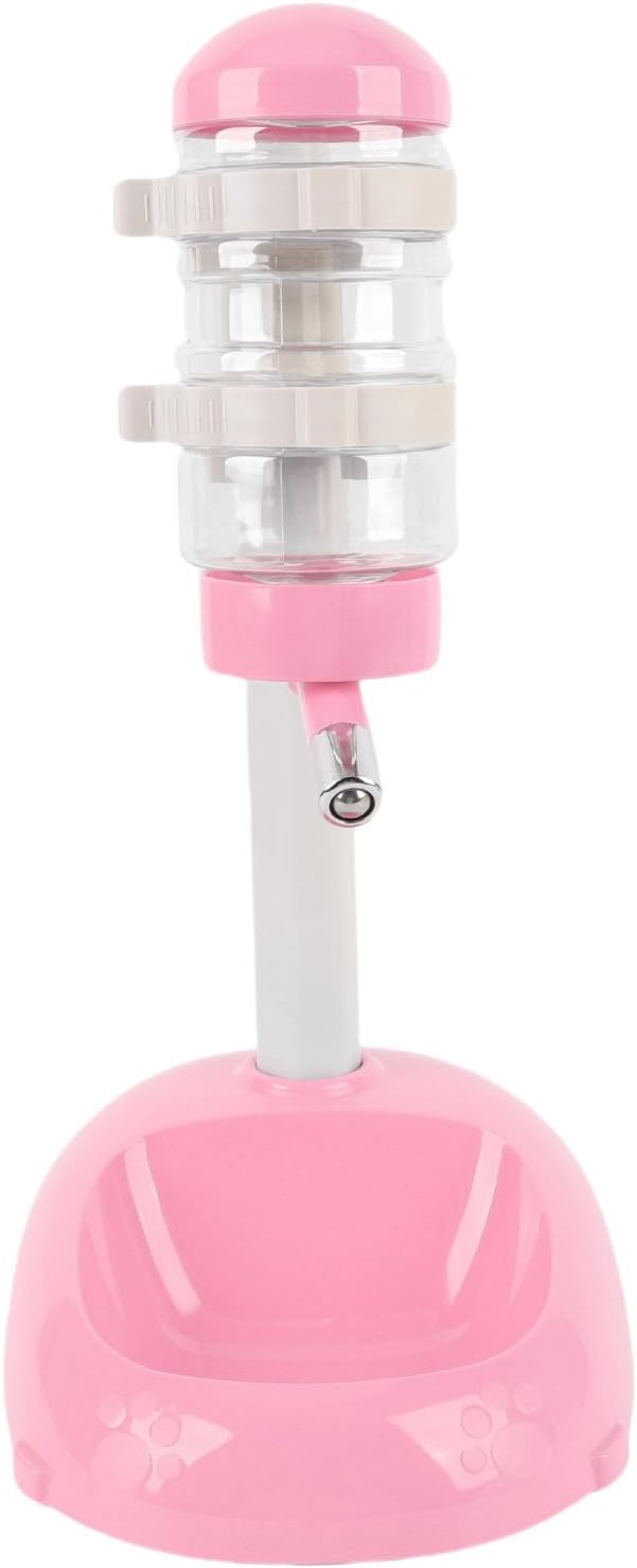 Height Adjustable Pet Water Dispenser, 500ml Automatic Standing Water Bowl for Puppies, Kittens Small Dogs Anti-Spill Feeder with Stable Base (Pink)